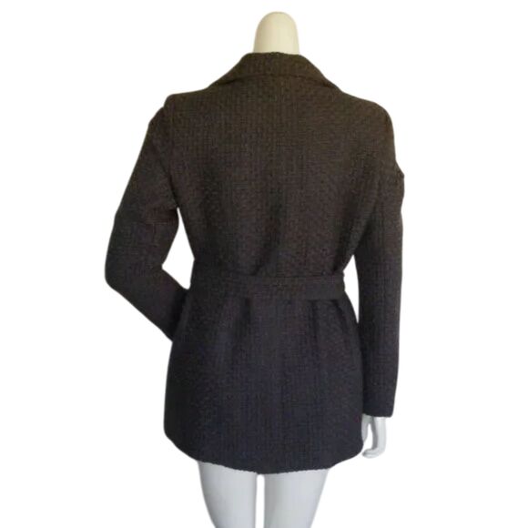 new CALVIN KLEIN Overcoat, S, Basket weave, Gray, Sash Belt, Double Breasted - Picture 4 of 15